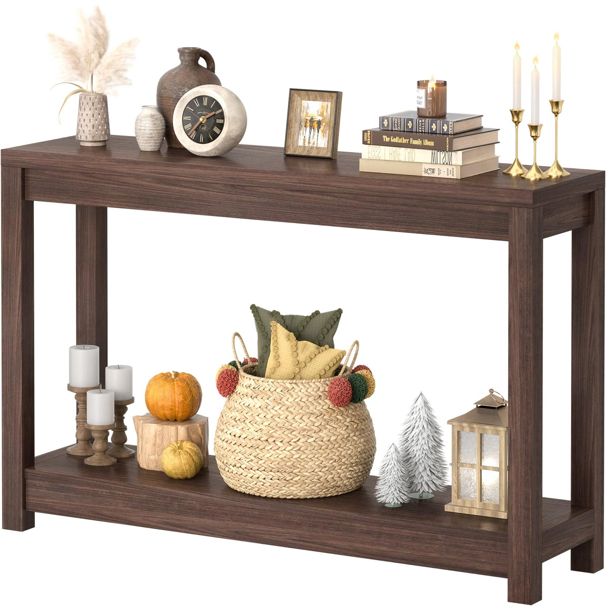 Besiost 47" Farmhouse Wood Entryway Table Narrow Console Table with Storage Behind Couch Sofa Table with Shelves Entry Way Tables with Open Storage, Easy Assembly, Black Walnut Besiost