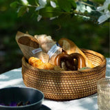 Junnfun Round Rattan bread Basket - Natural Wicker Fruits Bread Basket,Round Fruit Woven Basket Bowls,Handmade Rattan Bread Basket for Serving,Handwoven Storage Serving Baskets,Honey Brown 10.2" Junnfun