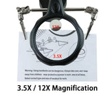 Vludiss Helping Hands Magnifying Glass Soldering Station, LED Lighted 3.5X 12X Magnifier with Auxiliary Clips Alligator Clamp for Miniatures Projects,Model Making, Soldering Vludiss