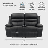 Lexicon 64" W Manual Reclining Loveseat, Top Grain Leather Match Reclining Love Seat, Home Theater Seating, Wall Hugger Recliner Couch, Manual Double Recliner RV Couch for Living Room, Black Lexicon