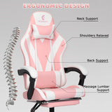 ErgoDesign Gaming Chair with Linkage Armrest & Footrest, High Back Video Gaming Chair, Pink/White ErgoDesign