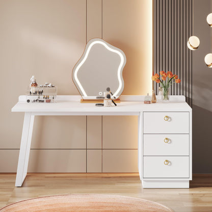 Tribesigns White Makeup Vanity Desk: Modern 55 Inches Vanity Table with 3 Drawers, Corner Wood Dressing Table Make Up Vanity, White and Gold Girls Women Vanity for Bedroom, No Mirror