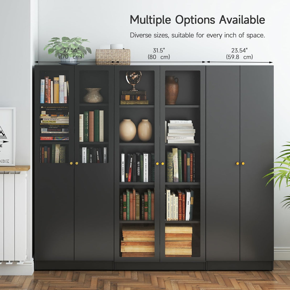 Metal Storage Cabinet with Doors, Black Bookshelf with Adjustable Shelves, Garage Storage Cabinet, 5 Tier File Cabinets, Tall Bookshelf Enclosed Bookcase for Home Office, Living Room, Library Generic