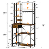 Artswish 72" Bakers Rack with Power Outlet, 8-Tier Freestanding Baker Racks Microwave Stand with Drawer, Coffee Bar Station with Basket and 10 S Hooks, Kitchen Appliance Shelves Rack, Rustic Brown Artswish