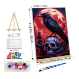 JOOZ Halloween Paint by Numbers Kit for Adults with Frame Skull Paint by Number with Easel Bird Adult Paint by Number Kits DIY Moon Digital Oil Painting Kits for Ideal Gift Home Wall Decor 8x12 Inch JOOZ