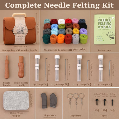 ZXIIXZ Needle Felting Kit, 24 Colors Felting Wool Kit with Felt Bag, Felting Needles, Pad, Felting Wool Bulk for DIY Needle Felting Beginner with Instructions ZXIIXZ