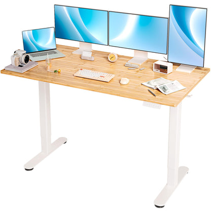 INNOVAR Bamboo Electric Standing Desk, 55x24 Inches Adjustable Height Stand up Desk with Whole Piece Desktop, Sit Stand Home Office Desk White Frame/Bamboo Top