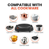 Elite Gourmet ESB-301BF Countertop Single Cast Iron Burner, 1000 Watts Electric Hot Plate, Temperature Controls, Power Indicator Lights, Easy to Clean, Black Elite Gourmet