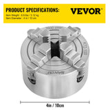 Mophorn K72-100 Lathe Chuck 4 Inch 4-Jaw,Lathe Chuck Independent Reversible Jaw,Metal Lathe Chuck Turning Machine Accessories,for Lathes Machine VEVOR