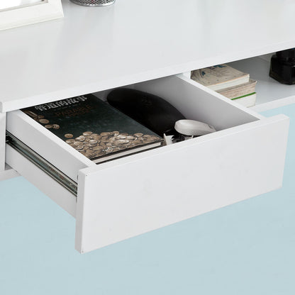 Haotian Wall-Mounted Folding Drop-Leaf Table with Storage Shelves - White - WoodArtSupply