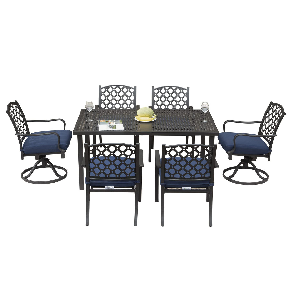 Domi 7 Pieces Patio Dining Sets All-Weather Metal Outdoor Modern Dining Sets with Table for Lawn Garden Backyard Deck with Cushions-Beige domi outdoor living
