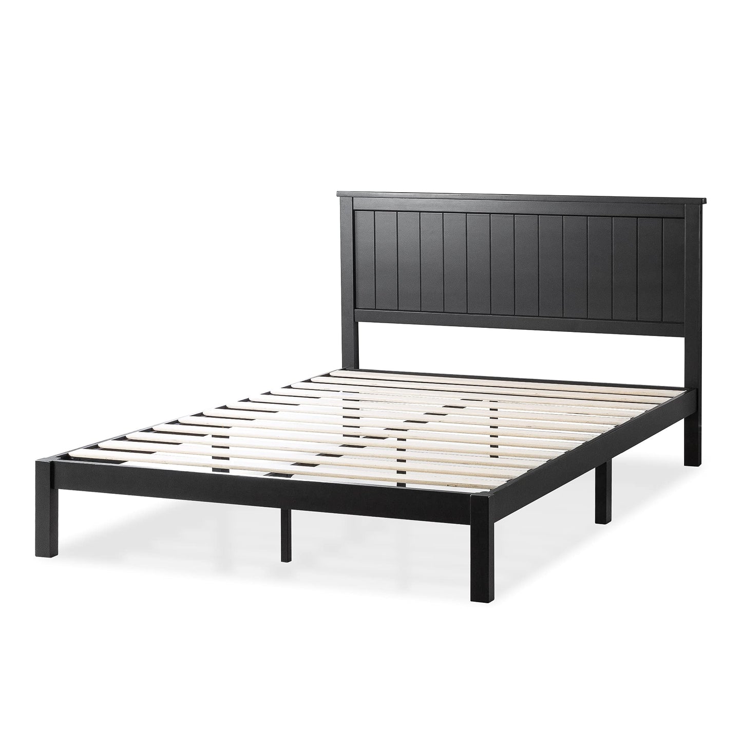 Santiago Black Wood Platform Bed Frame with Supportive Slats - No Box Spring Needed, Easy Assembly, Queen Size - WoodArtSupply