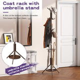 Wieghda Coat Rack Freestanding,Entryway Hanger Stand,Umbrella Holder,Hall Tree With 12 Hooks, Floor Standing Metal Tree Stand,brown Wieghda