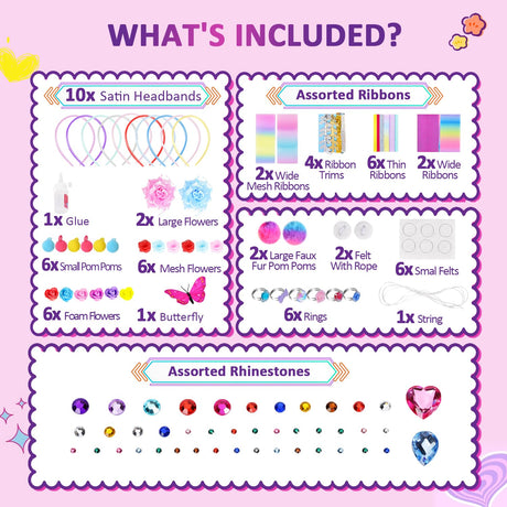 Heroange Headband Making Kit for Girls, Arts and Crafts for Kids Ages 5-7, DIY Hair Accessories Set for Girls Toys 8-12, Made Your Own 10 Fashion Headbands, Christmas Birthday Gifts Heroange