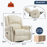 PELUMY Breathable Leather Recliner Chair with Heat Massage, 360° Swivel Rocking Recliner, Manual Glider Chair with Vibrating Massage for Living Room, Nursery (Beige) PELUMY