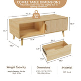 Buenhomino 47" Modern Coffee Table with Storage, Light Wood Accent Center Tables with Sliding Fluted Door Panel and Drawer, Boho Minimalist Console Table Suitable for Living Room, Apartment Natural Buenhomino