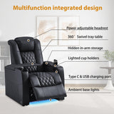 comfiroom Home Theater Seating Classic Series Top Grain Nappa Leather Loveseat Recliner Chair Dual Power Movie Theater Chairs Electric Headrest with Tray Table (Black, Row of 4 Loveseat Middle) comfiroom