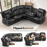 YONISEE Recliner Sectional Sofa, 5 Seats L-Shape Manual Reclining Sofa with Console & Flip Backrest Design, Storage Drawer, USB Ports, 2 Cell Phone Holder, Sofa Couch for Home Theater YONISEE