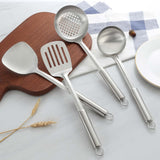Pleafind 4-Pcs Cooking Utensils Set, Stainless Steel Kitchen Utensils, Wok Utensils Set Include Wok Ladle, Slotted Spoon, Wok Spatula and Slotted Spatula, Dishwasher Safe Pleafind