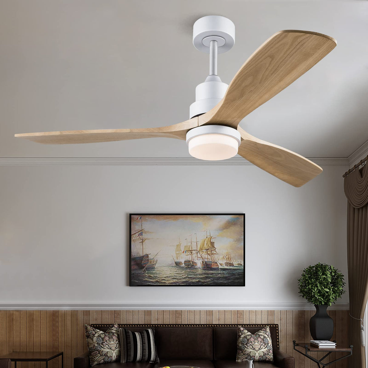 BOJUE 52 Inch Ceiling Fans with Light Remote Control,Indoor Outdoor Ceiling Fan for Patio Living Room,Bedroom,Office,Summer House,Etc BOJUE