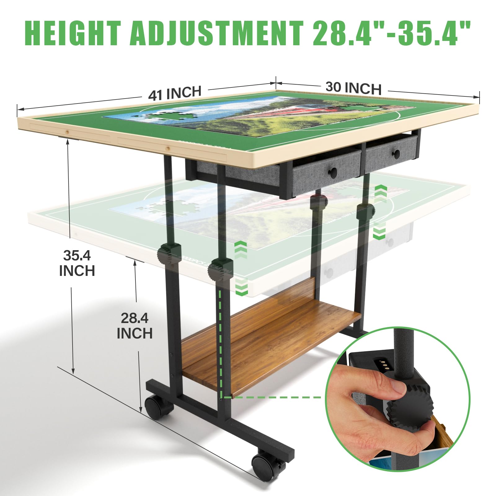 Puzzle Table with Drawers 2000 Piece - Jigsaw Puzzle Table for Adults with 5 Tilting Angle, 41"x30" Puzzle Board with Cover, Puzzle Table with Adjustable Legs & Wheels - WoodArtSupply