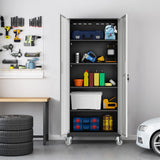 Metal Storage Cabinets Locker for Home Office, 72" Garage Storage Cabinet with Wheels, Lockable Door & Adjustable Shelves, Tall Large Steel Cabinet Gwichomo