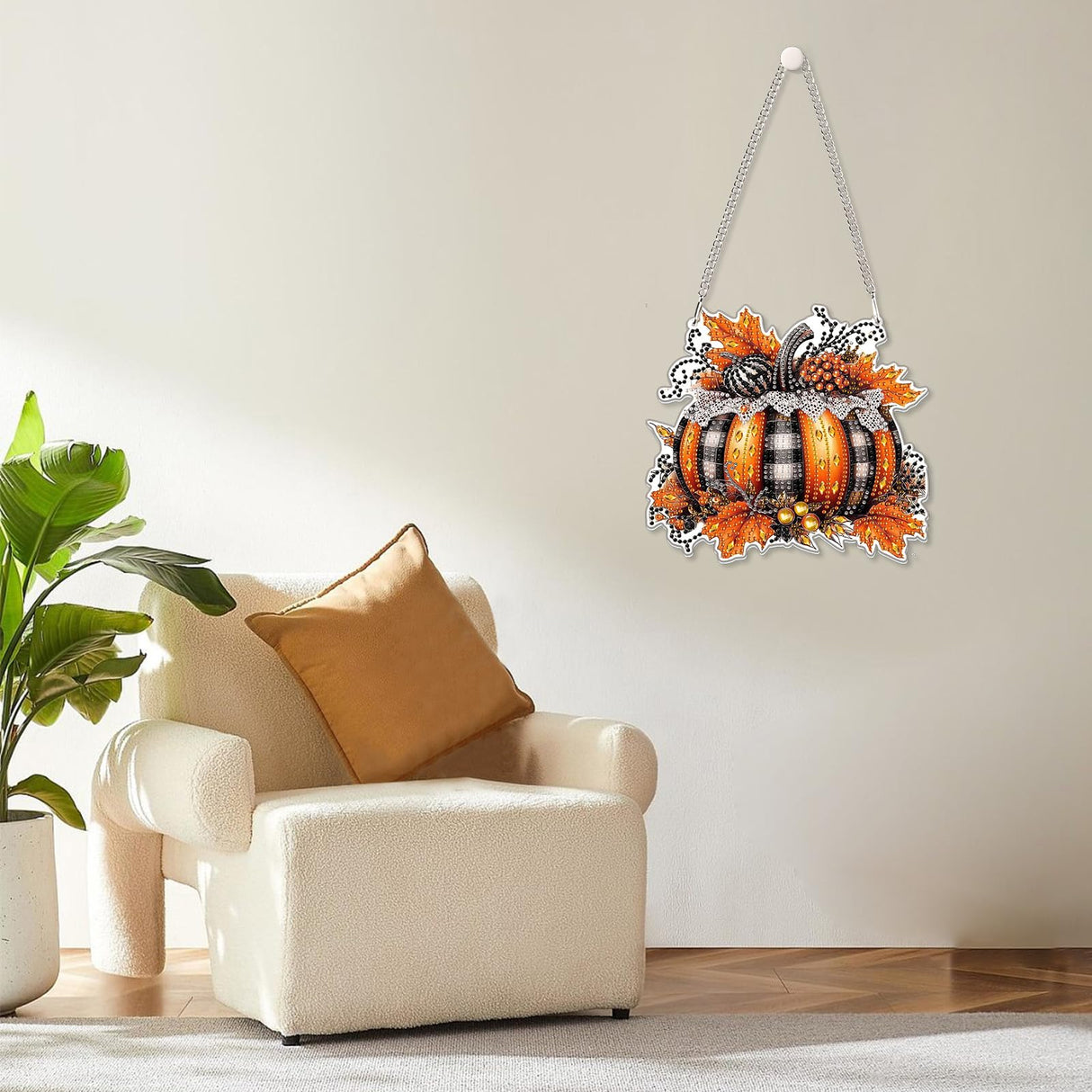 MOGTAA Fall Pumpkin Diamond Art Hanging Pendant Kits, Pumpkin Diamond Art Kits for Adults, 5D Special Shape Diamond Painting Gem Art for Home Garden Wall Decor MOGTAA