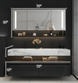 Double Sink Bathroom Vanity, Floating Bathroom Vanity with LED Smart Defogging Mirror and One-Piece Sink, Modern Bathroom Vanities with Open Floating Shelf, Rock Countertop & Faucet (Black,72") LUTHXAY