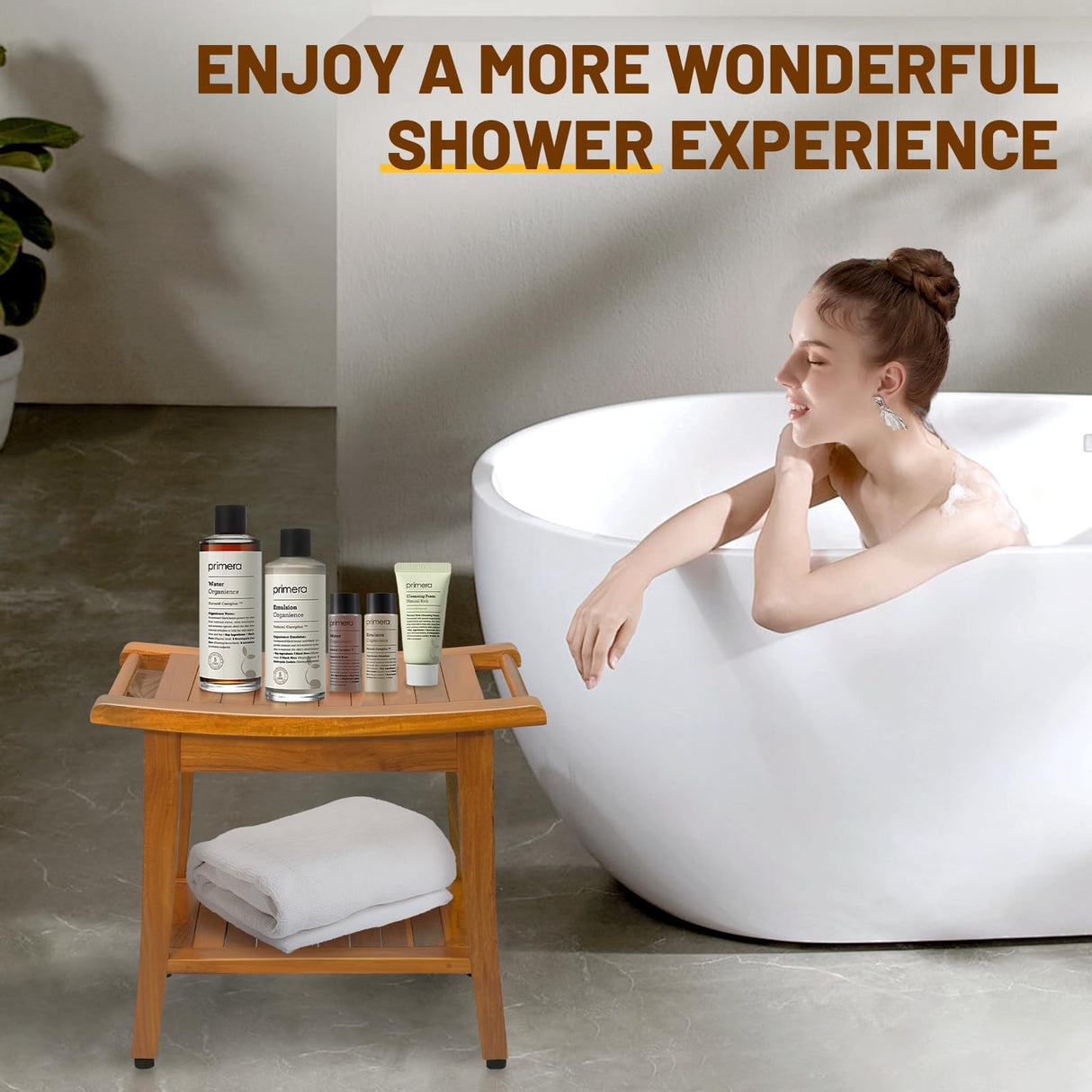 20" Premium Teak Shower Bench with Shelf & Handle, Solid Teak Shower Stool, Durable Waterproof Seat for Inside Shower, Teak Wood Bench for Bathroom, Indoor & Outdoor Use GRBEEVIITEK