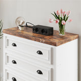 LIKIMIO 43" Tall 5 Drawers Dresser for Bedroom, Power Strip, Farmhouse Large Wood Dressers & Chest of Drawers with Wide Storage Cabinet, White LIKIMIO