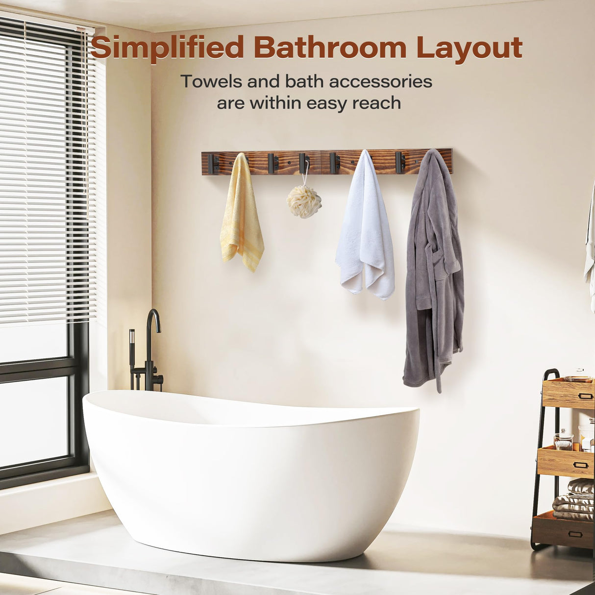 Orapoke Coat Rack Wall Mount 32.3", 2 Pack Rustic Coat Hanger with 8 Black Metal Heavy Duty T Shaped Hooks, Pine Soild Wood Large Coat Hooks Wall Mounted for Entryway, Living Room, Bathroom Orapoke