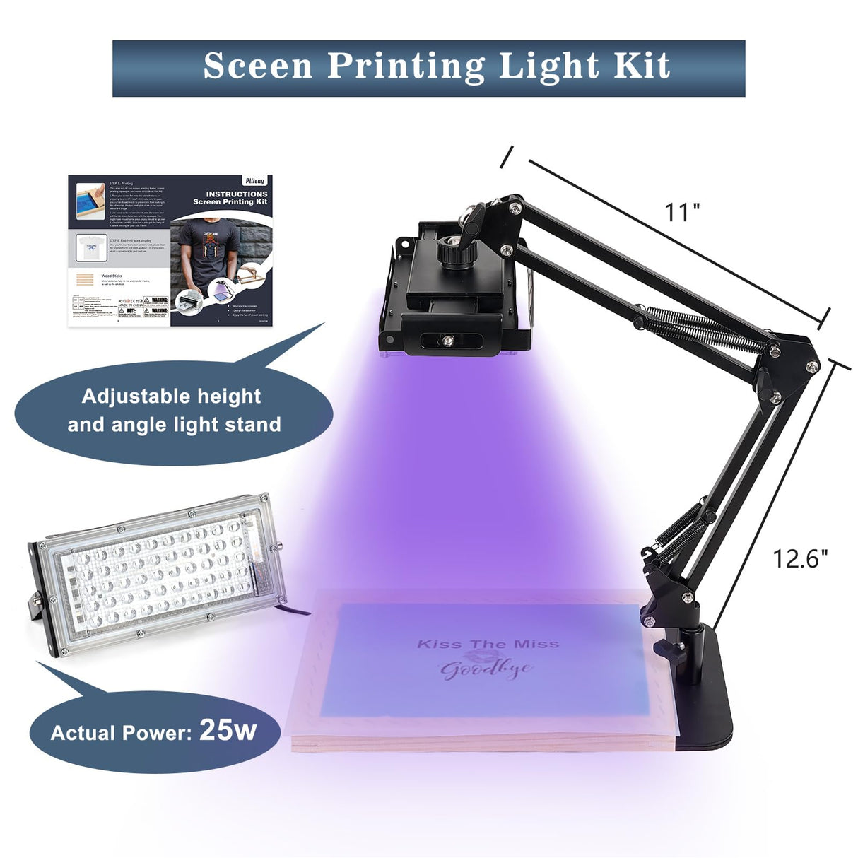 Pllieay 32 Pieces Screen Printing Kit, All-in-One Silk Screen Printing Kit, Screen Printing Supplies Includes UV LED Exposure Screen Printing Light for Screen Printing Pllieay