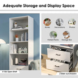Tangkula 4 Shelf Bookcase with 2 Drawers, 74 Inch 4 Tiers Tall Open Bookshelf with 2 Slide-Out Drawers, Anti-toppling Device, Freestanding Wood Storage Shelf for Home Office (White, 74" H) Tangkula