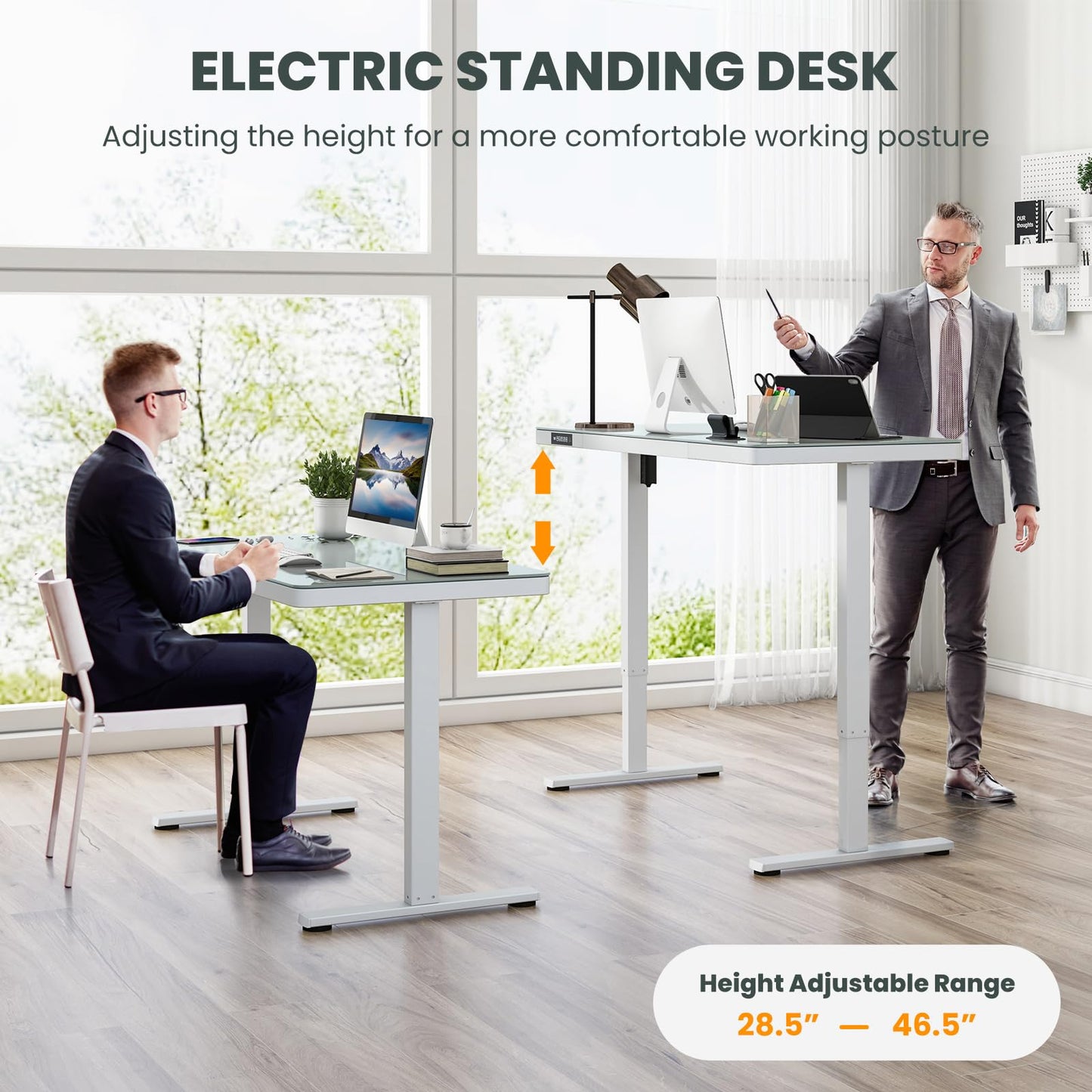 Giantex Glass Standing Desk with Drawer, 48" x 24" Height Adjustable Electric Stand Up Desk with Tempered Glass Top, 2 Memory Positions & USB Type-C Outlets, Sit Stand Desk for Home Office, W - WoodArtSupply