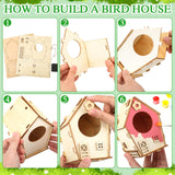 VioraWhite 14 Pcs Bird House Crafts Wooden Bird Houses to Paint DIY Birdhouse Kit Wood Building Projects Activities Arts and Crafts Kit Includes Paints Brushes Adults Build Craft VioraWhite