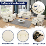 SIENWIEY Power Recliner Sofa Set with LED Lights,Leather Reclining Couch Set 2 Pieces, Creamy White Leather Couch Set with Pull Down Coffee Table/Storage Cabinet/Cup Holders(Sofa+Loveseat) SIENWIEY