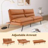 Hcore Convertible Armless Futon Sofa Bed,Faux Leather Futon Couch,Memory Foam Modern Loveseat Couch,Sleeper Sofa Bed Small Splitback for Small Spaces,Living Room,Office,RV,Apartment,Brown Hcore