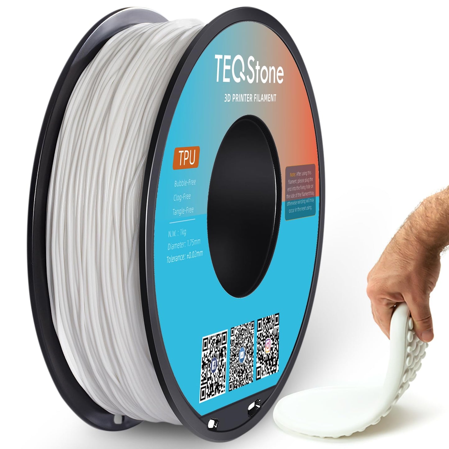 TEQStone TPU Filament 1.75mm White 1Kg Spool 95A Flexible Soft 3D Printer Filament Consistent Diameter +/-0.03mm in Vacuum Package - WoodArtSupply