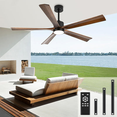 heimo 60 Inch Ceiling Fans with Lights and Remote, Wood Indoor Outdoor Ceiling Fan with Light for Patios Living Room Bedroom 5 Blades DC Motor Mid Century Modern Wooden Fan (Walnut)