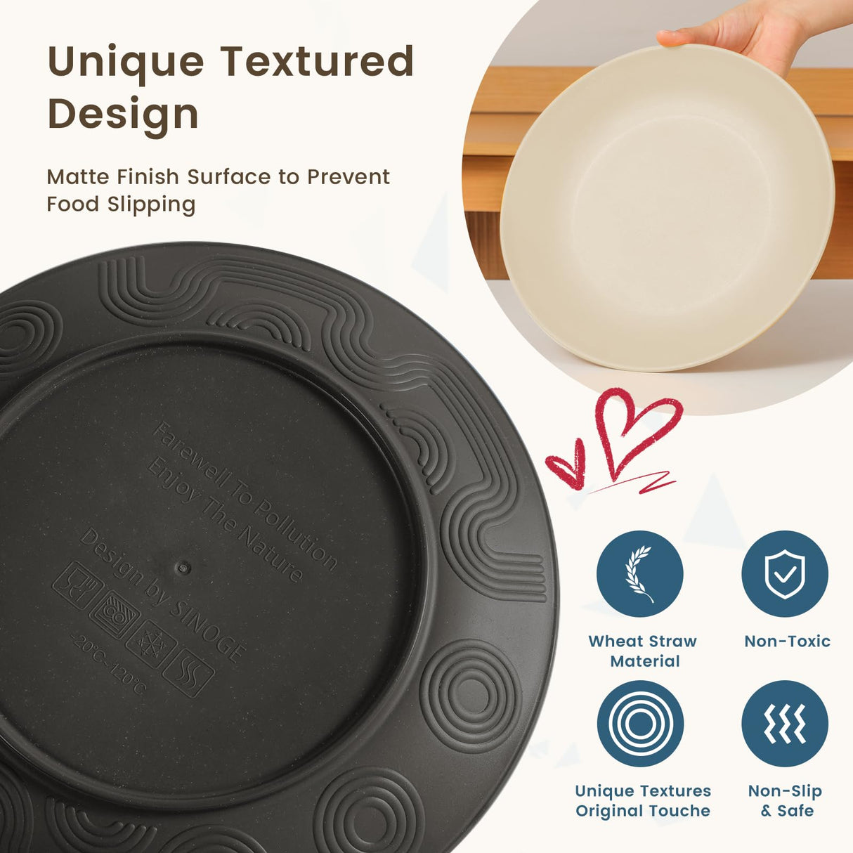 Homienly Kitchen Wheat Straw Dinnerware Set 40 PCS - Dinner Plates, Cereal Bowls, Wheat Straw Cups Set, Microwave and Dishwasher Safe Dishes Set, Unbreakable Dish Set for Party, Outdoor(Grey Stone) Homienly