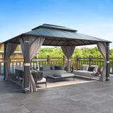 MELLCOM 12x16FT Hardtop Gazebo, Permanent Outdoor Aluminum Patio Gazebo with Aluminum Composite Double Roof for Patio Lawn and Garden, Curtains and Netting Included MELLCOM