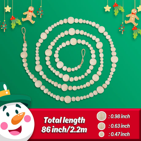 4PCS Wood Beads Garland Christmas, 28.8Feet Wooden Bead Garland for Christmas Tree Decoration, Round Wooden Beads Farmhouse Boho Ornaments for Wall Hanging Home Decor Abitoncc