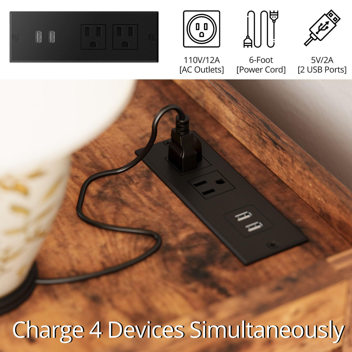 LIKIMIO 7 Drawer 47" Glass Dresser with LED and Power Strip, Wood Dressers & Chests of Drawers for Bedroom Living Room, Rustic Brown LIKIMIO