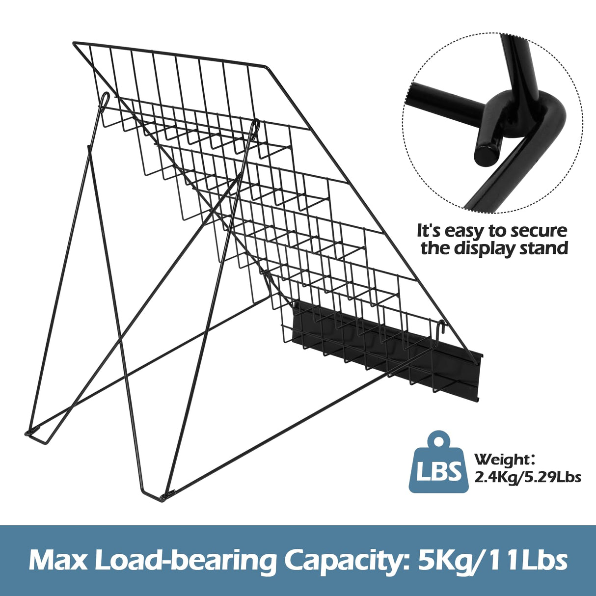ybaymy 6-Tier 18" Wide Metal Wire Magazine Rack,Table Top Book Display Stand with Sign Channel,Collapsible Commercial Display Holder for Comic,Greeting Card,Literature,Trade Show,Art Print ybaymy
