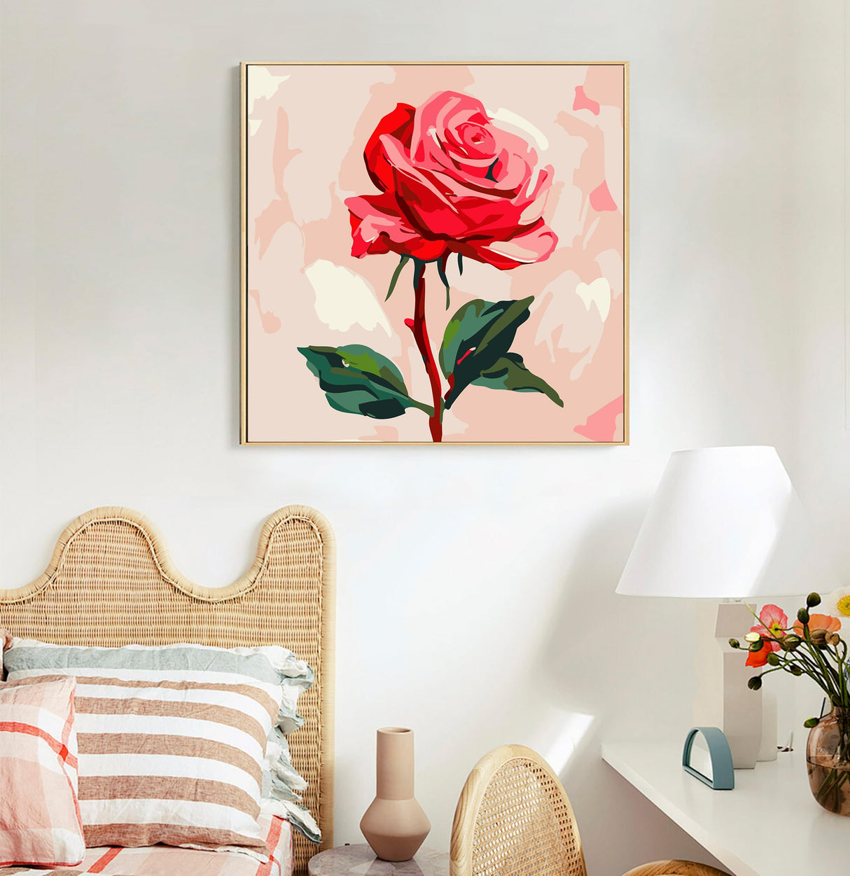 Offito Framed Paint by Numbers Kit for Adults Beginners & Kids Ages 8-12, Rose Flower Acrylic Easy Paint by Number with Frame, Paint by Number Kits on Canvas Framed (10 * 10 Inch, Without Easel) Offito