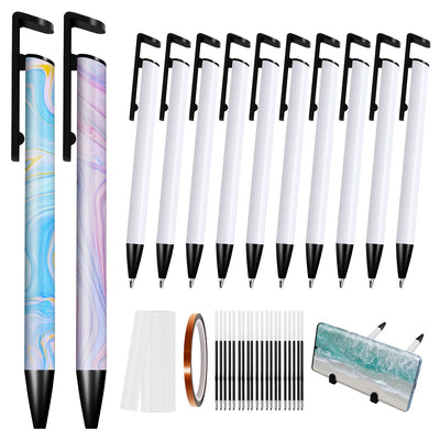 BEDSIFV 10 Pack Sublimation Pens Blank, Heat Transfer Pen Bulk with Heat Resistant Tape & Shrink Wrap & Replacement Ballpoint Refill for Sublimation DIY Office School Stationery Supplies