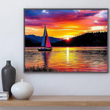 PUAGEMTI Sailboat on The Lake Sunset Diamond Painting Kits for Adults Beginners, 5D DIY Diamond Art Kit, Full Round Drill Diamond Gem Art for Adults, Home Wall Decor 12x16 Inch PUAGEMTI