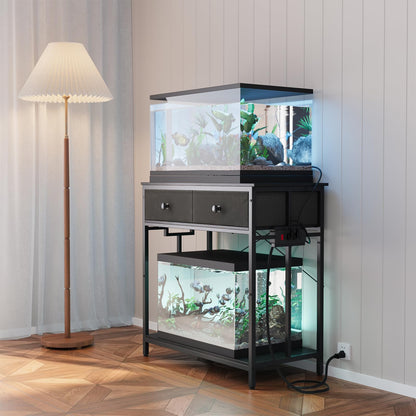 VOWNER 20-29 Gallon Aquarium Stand with Power Outlet, Metal Frame Fish Tank Stand with Cabinet Storage, Double Turtle Reptile Terrariums Tank Stand, 31.5" L*15.7" W Tabletop, 400LBS Capacity, - WoodArtSupply