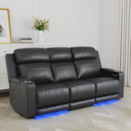 P.H.Furn Power Recliner Sofa, Home Theater Seating with Adjustable Headrest, Blue LED Lighting, Reclining Loveseat, Flip-Up Backrest Storage, Multi-Port Charger, Cup Holder, USB P.H.Furn