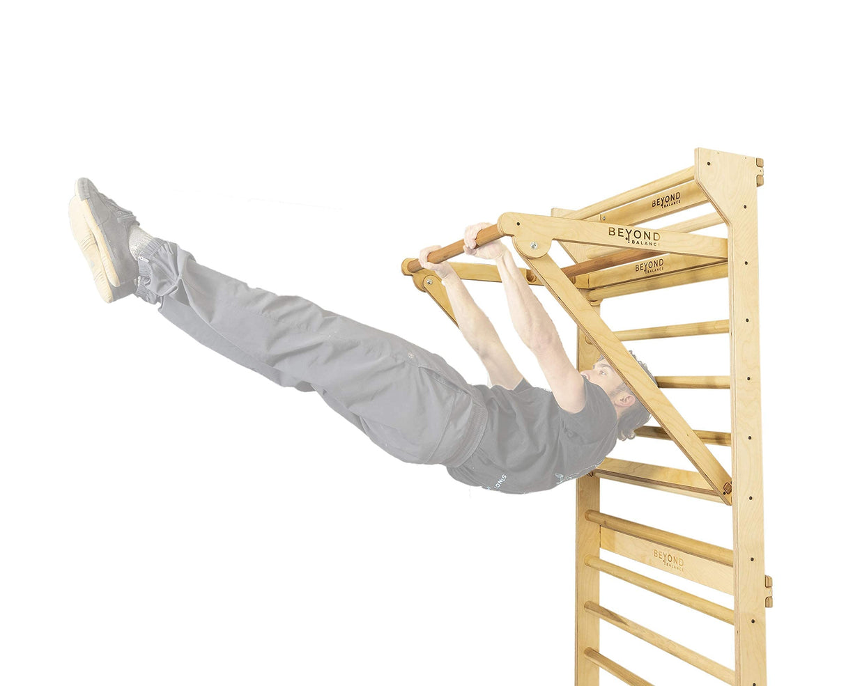 Stall Bar Training Tower: Swedish Ladder with Adjustable Pull-Up Dip Bar Attachment (1.5" Round, Beech Rungs) Beyond Balance